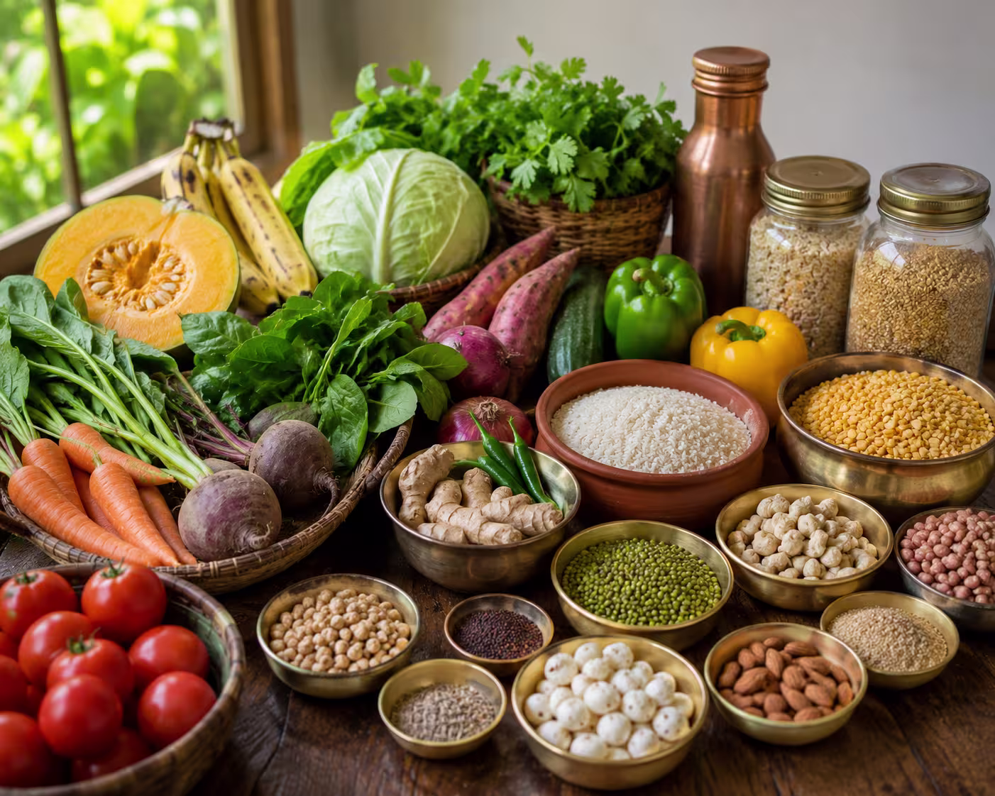 Fresh vegetables, grains and pulses used for home food delivery in Hyderabad
