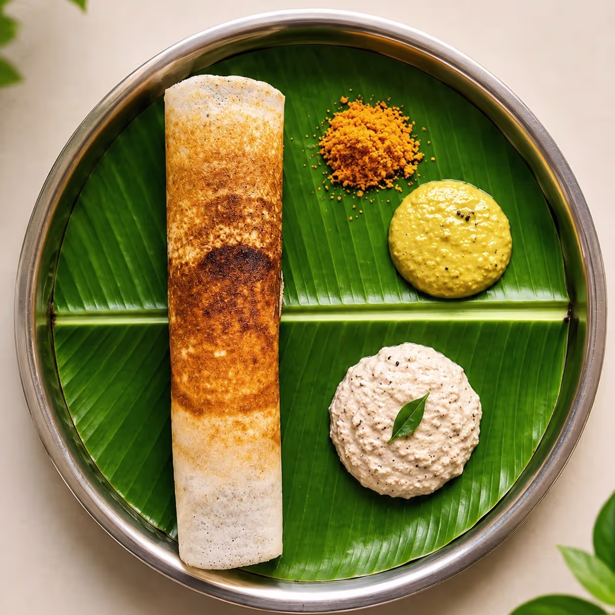Fresh South Indian dosa with chutneys for home food delivery Hyderabad