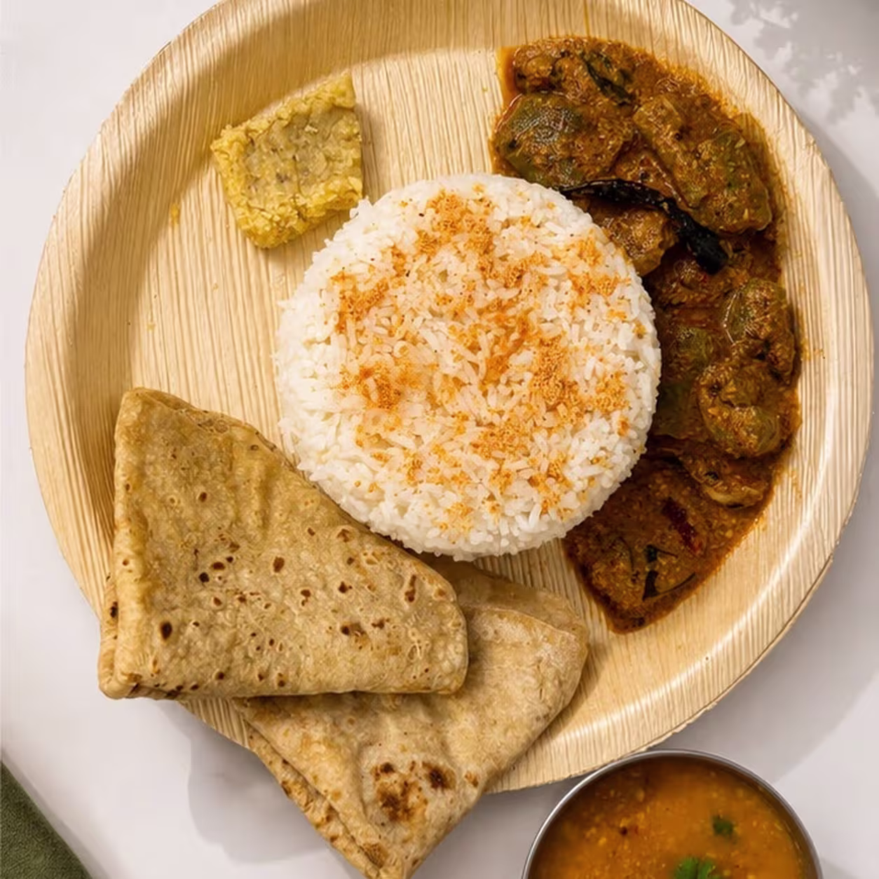 Homemade vegetarian rice and roti meal for home food delivery Hyderabad