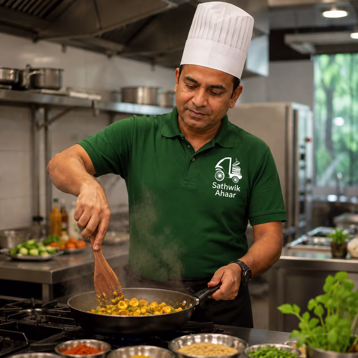 Chef preparing fresh vegetarian meals for meals home delivery Hyderabad